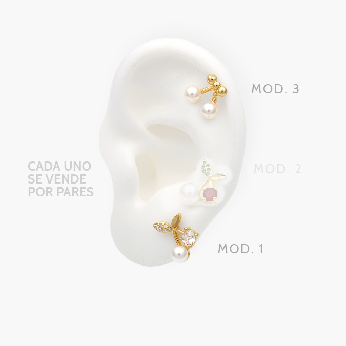 marcax14 Broqueles Cereza Perlas Chapa de Oro 417 - Image 1