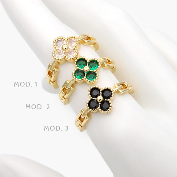 Anillo Ajustable Flor Zirconia Chapa de Oro 1193 - Image 1