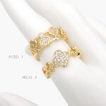 Anillo Ajustable Flor Zirconia Chapa de Oro 1198