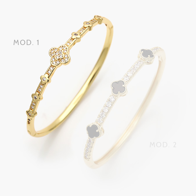 marcate53 Brazalete Flor Zirconias Chapa de Oro 623 - Image 1