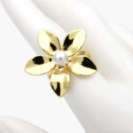 Anillo Flor Perla Ajustable Chapa de Oro 1238
