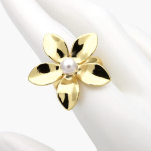 Anillo Flor Perla Ajustable Chapa de Oro 1238