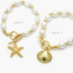Pulso Figuras Mar con Perlas Chapa de Oro 269