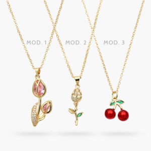 Collar Flores y Cereza Chapa de Oro 514