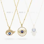 Collar Ojo Turco Mano de Fatima Zirconias Blancas Chapa de Oro 517