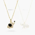 Collar Elefante Zirconias Blancas Esmalte Negro Chapa de Oro 527