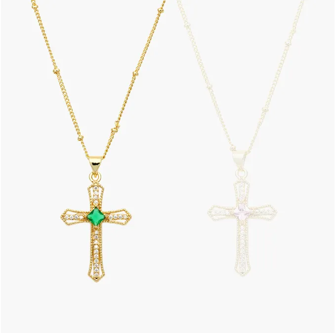 CDR0357 Collar Cruz Zirconia Chapa de Oro 357 - Image 1