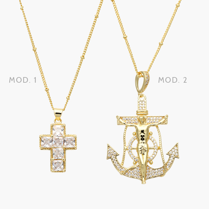 CDR0366 Collar Cruz Zirconias Chapa de Oro 366 - Image 1