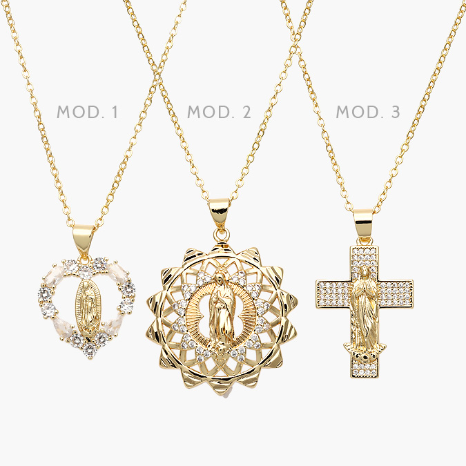 CDR0378 Collar Virgen Zirconias Chapa de Oro 378 - Image 1