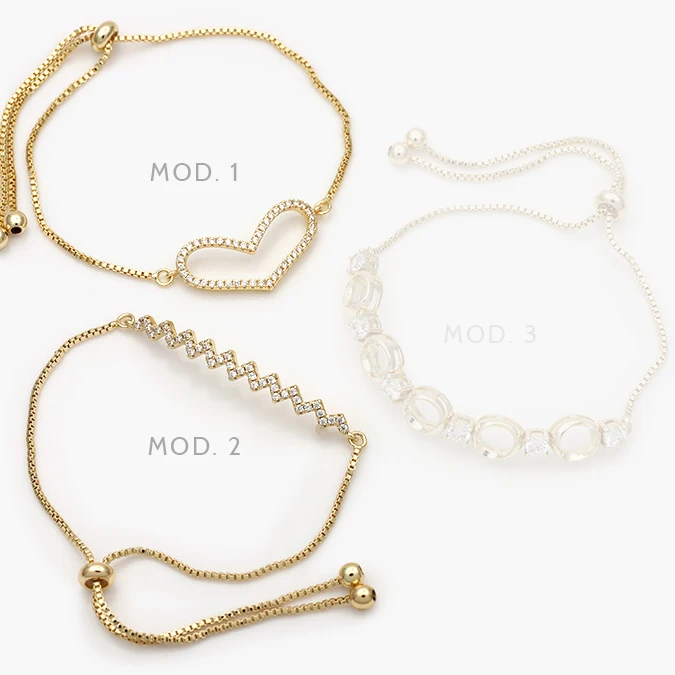 MPU826 Pulso Micropavé Corazon Zirconias Blancas Chapa de Oro 826 - Imagen 1