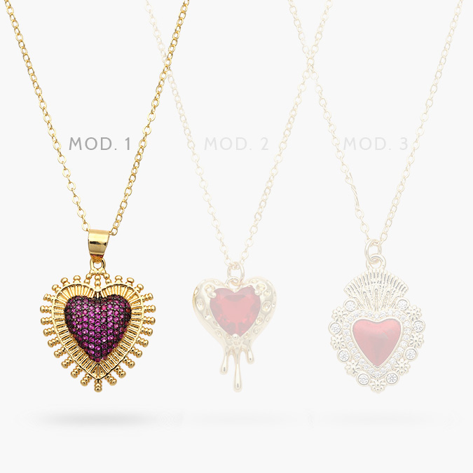 cdr0489 Collar Corazón Zirconias Moradas Chapa de Oro 489 - Image 1