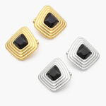 Aretes Chunky Piedra Negra Acero Inoxidable 258