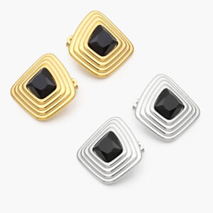 Aretes Chunky Piedra Negra Acero Inoxidable 258