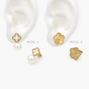 Broqueles Flor Madre Perla Acero Inoxidable 74