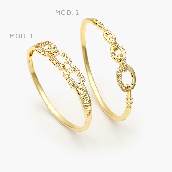 CTP0695 Brazalete Eslabones Zirconias Chapa de Oro 695 - Image 1