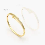 Brazalete Clavo Zirconias Blancas Chapa de Oro 700
