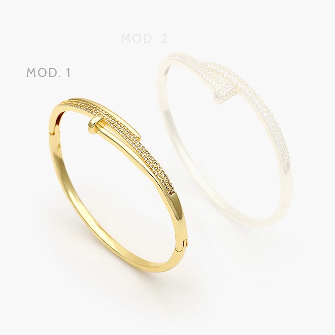 CTP0700 Brazalete Clavo Zirconias Blancas Chapa de Oro 700 - Image 1