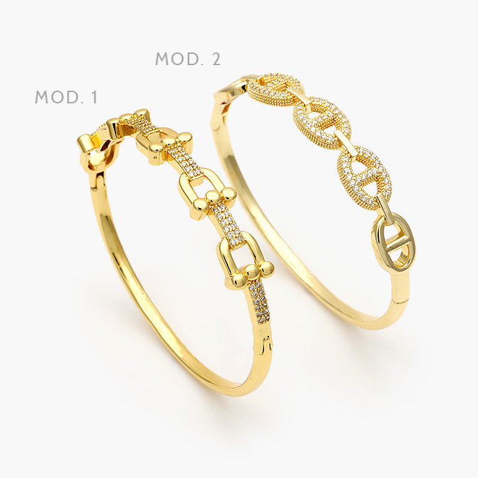 CTP0702 Brazalete Eslabones Zirconias Chapa de Oro 702 - Image 1