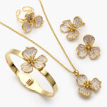 Juego 4pzs Flor Esmalte Blanco Acero Inoxidable 166