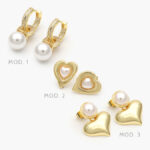 Aretes Corazón Perlas Chapa de Oro 660