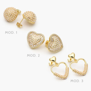 Aretes Corazón Perlas Chapa de Oro 661