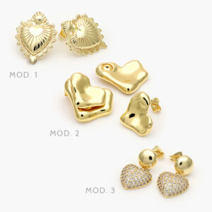 Aretes Corazones Chapa de Oro 672