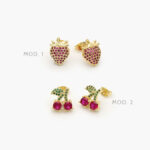 Broqueles Cerezas & Fresas Chapa de Oro 423