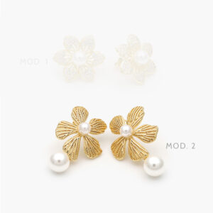 Aretes Flor Perla Chapa de Oro 664