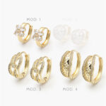 Arracadas Huggies Flor Zirconias Blancas Chapa de Oro Grupo 18 - Modelo 4