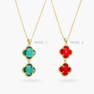 Collar Flor Trébol Zirconia Chapa de Oro 552