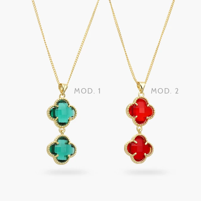 CD0552 Collar Flor Trébol Zirconia Chapa de Oro 552 - Image 1