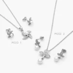 Juego Flor Perla Chapa de Rodio 143