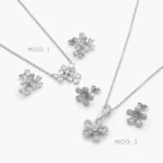 Juego Flores Zirconia Chapa de Rodio 153