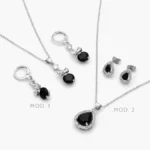 Juego Zirconia Negra Chapa de Rodio 159