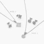 Juego Piedra Blanca Chapa de Rodio 160