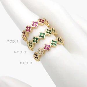 Anillo Ajustable Flores Zirconias Chapa de Oro 1248