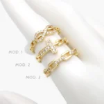 Anillo Ajustable Eslabones Zirconias Chapa de Oro 1250