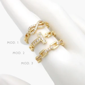 Anillo Ajustable Eslabones Zirconias Chapa de Oro 1250