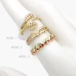 Anillo Ajustable Hojas Cereza Chapa de Oro 1251