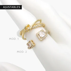 Anillo Ajustable Piedra Blanca Chapa de Rodio 1254