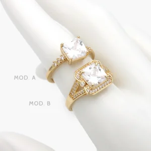 Anillo Piedra Blanca Chapa de Oro 1306