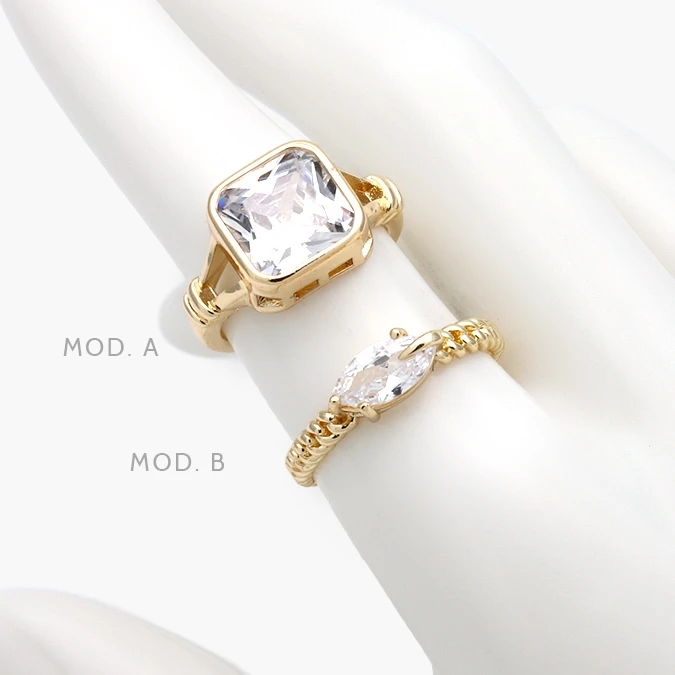 CTB1313 Anillo Ajustable Piedra Blanca Chapa de Oro 1313 - Image 1