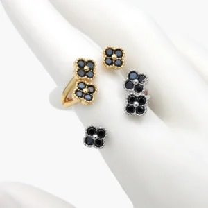 Anillo Ajustable Flor Negras Chapa de Oro/Rodio 1333