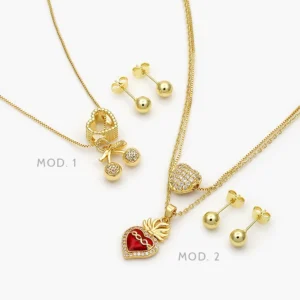 Juego Corazón Cereza Chapa de Oro 73