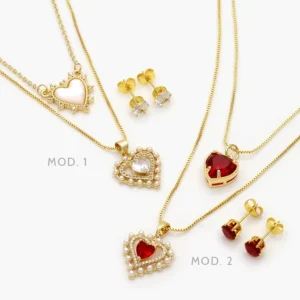 Juego Corazones Zirconia Chapa de Oro 74