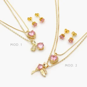 Juego Corazón Rosa Chapa de Oro 78