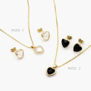 Juego Corazón Zirconia Chapa de Oro 79