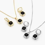 Juego Zirconia Negra Chapa de Oro/Rodio 81