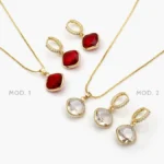 Juego Zirconia Rombo Chapa de Oro 85