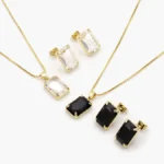 Juego Zirconia Rectangular Chapa de Oro 87